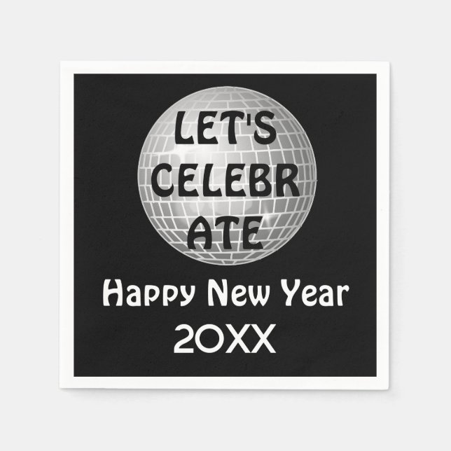 Let's Celebrate NYE Disco Ball Silver Napkins (Front)