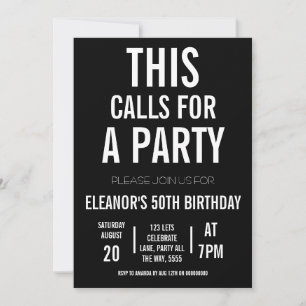 Lets Celebrate Party Adult Black and White Minimal Invitation