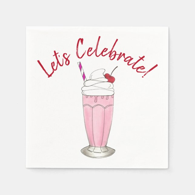 Let's Celebrate Party Birthday Ice Cream Milkshake Paper Napkins (Front)