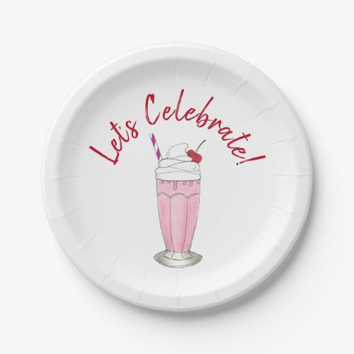 Lets Celebrate Party Birthday Ice Cream Milkshake Paper Plates