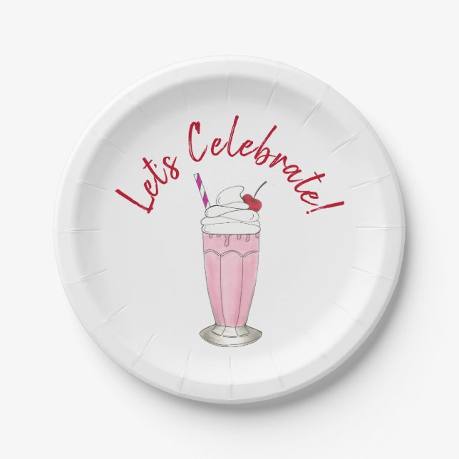 Let's Celebrate Party Birthday Ice Cream Milkshake Paper Plates (Front)