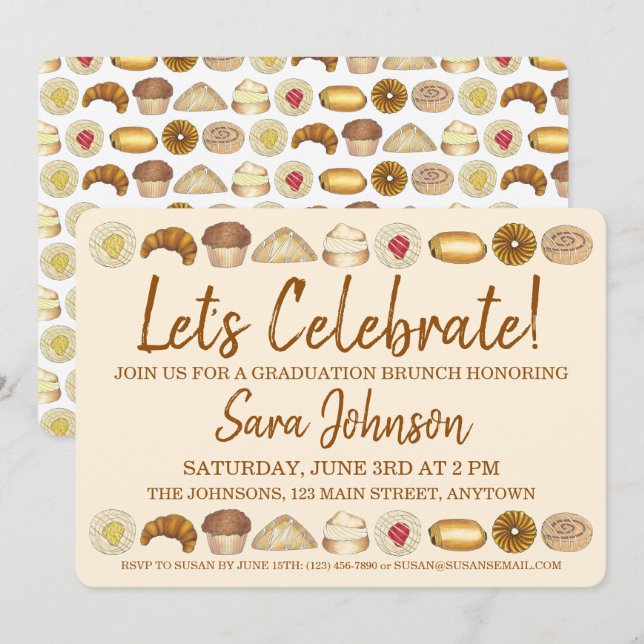 Let's Celebrate Pastry Tray Breakfast Brunch Invitation (Front/Back)