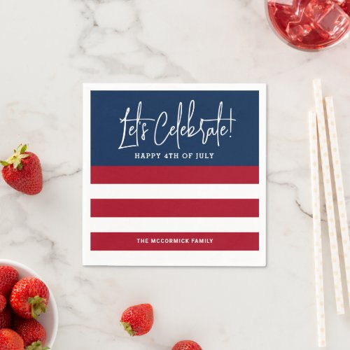 Lets Celebrate Patriotic 4th of July Party Name Napkins