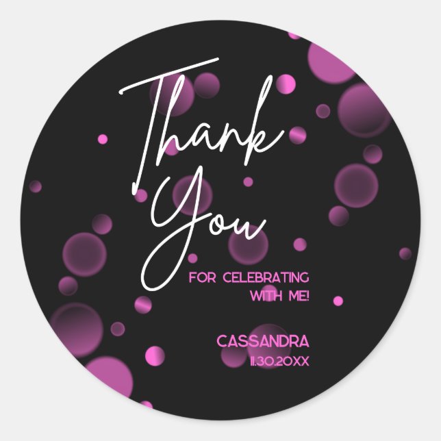Let's Celebrate Pink Bokeh Gradient Black Birthday Classic Round Sticker (Front)