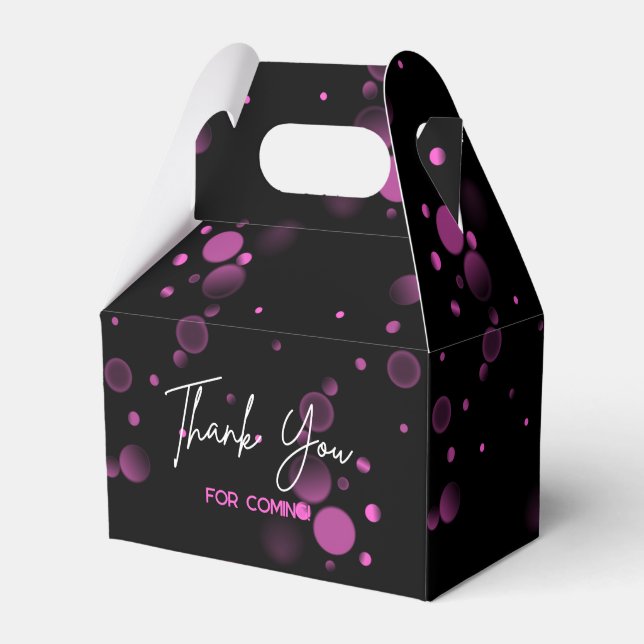 Let's Celebrate Pink Bokeh Gradient Black Birthday Favor Boxes (Front Side)