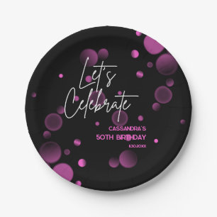 Let's Celebrate Pink Bokeh Gradient Black Birthday Paper Plates