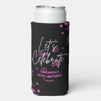 Let's Celebrate Pink Bokeh Gradient Black Birthday Seltzer Can Cooler