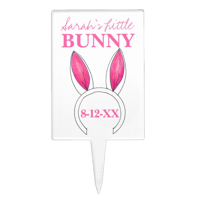Let's Celebrate Pink Little Bunny Ears Baby Shower Cake Topper (Front)