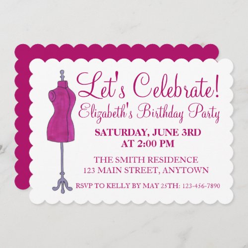 Lets Celebrate Pink Sewing Dressform Mannequin Invitation