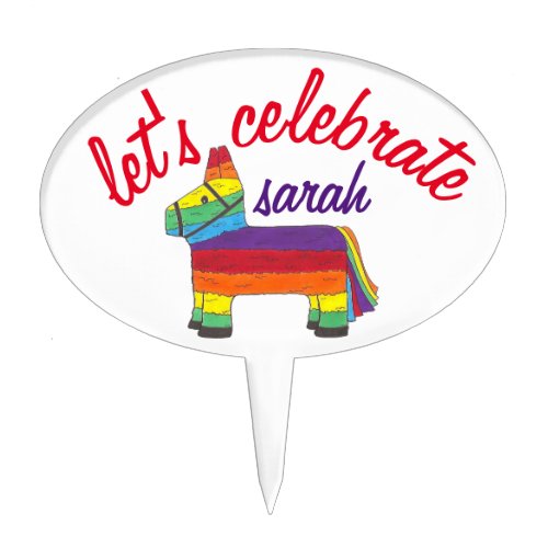 Lets Celebrate Rainbow Donkey Piata Party Fiesta Cake Topper