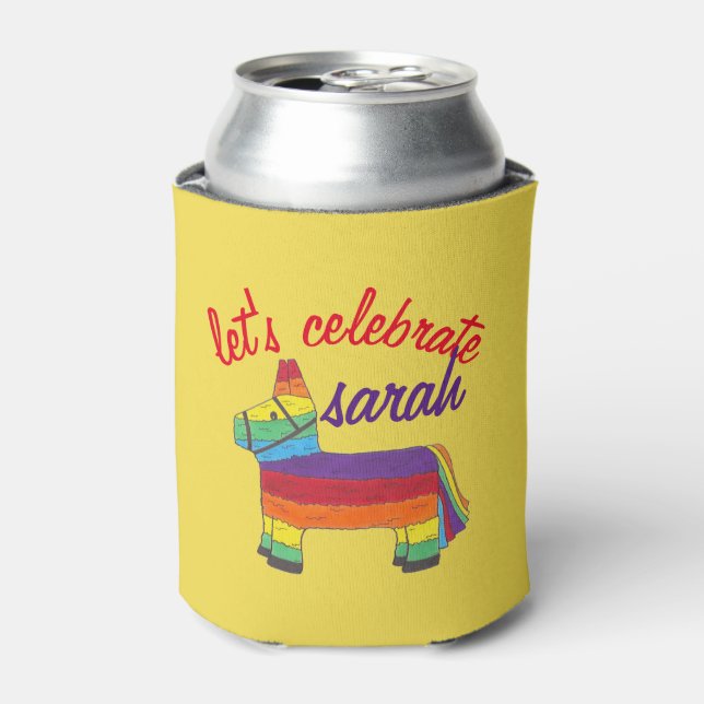 Let's Celebrate Rainbow Donkey Piñata Party Fiesta Can Cooler (Can Front)