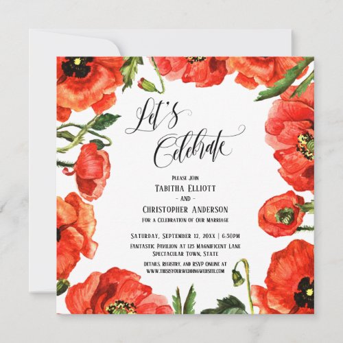 Lets Celebrate Red Poppies Wreath Reception Invitation