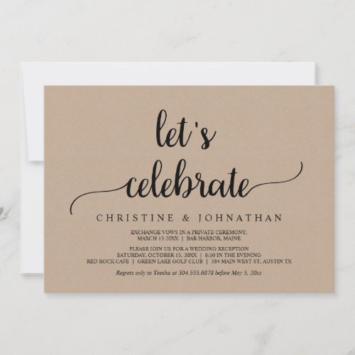 Lets Celebrate Rustic Kraft Elopement Party Invitation