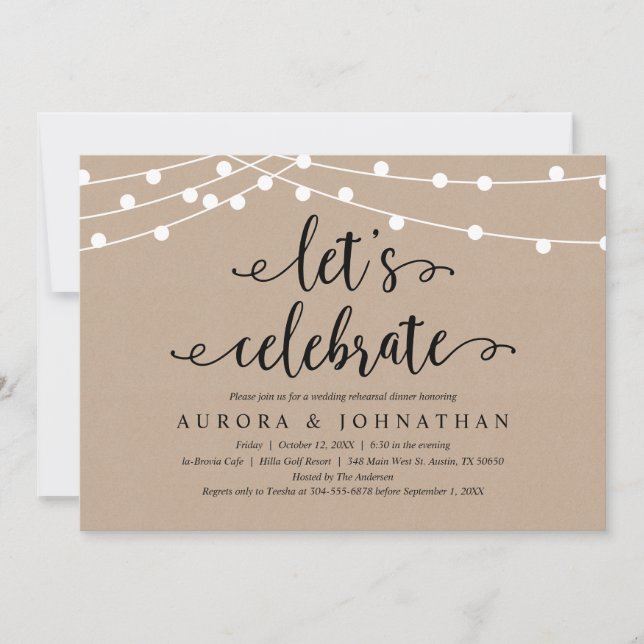 Let's Celebrate, Rustic Kraft Rehearsal Dinner Invitation (Front)