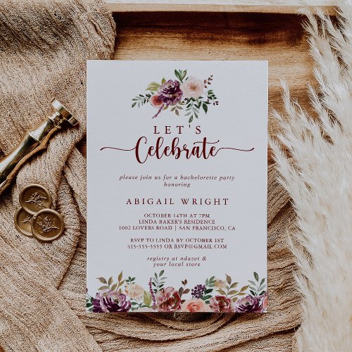 Lets Celebrate Rustic Summer Floral Party  Invitation
