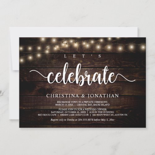 Lets celebrate Rustic Wedding Elopement Invitation