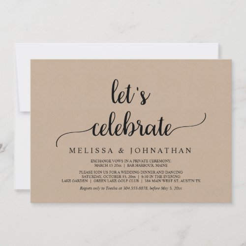 Lets Celebrate Rustic Wedding Elopement Party Invitation