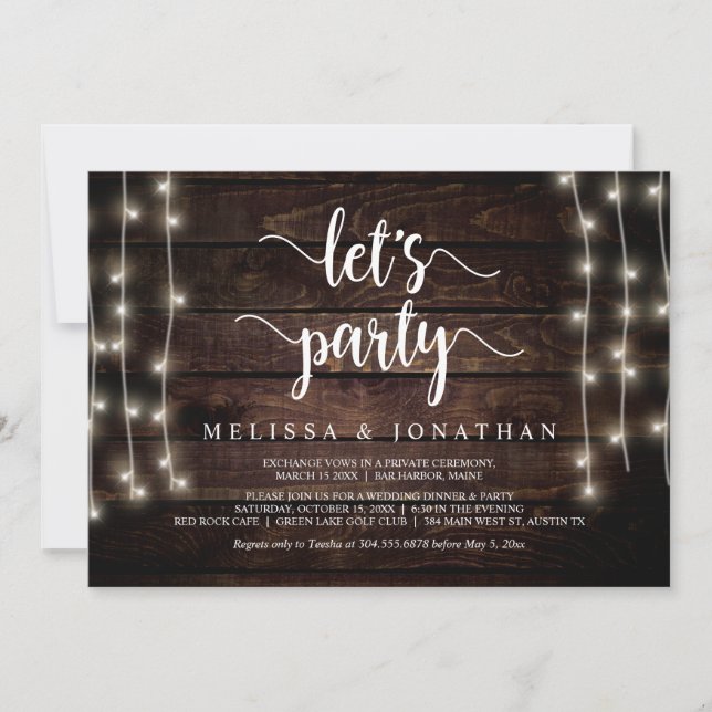 Let's celebrate, Rustic Wedding Elopement Party  Invitation (Front)