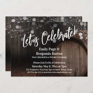 Let's Celebrate Rustic Wood Barrel and Lights Invitation