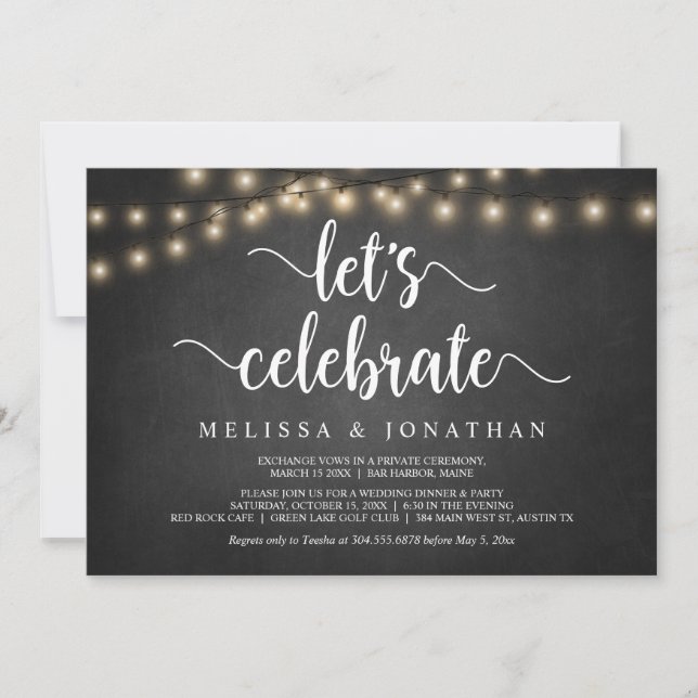 Let's celebrate, Rustic Wood, Wedding Elopement  I Invitation (Front)