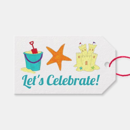 Lets Celebrate Sandcastle Starfish Bucket Shovel Gift Tags