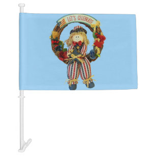 Lets Celebrate Scarecrow Let Freedom Ring Car Flag