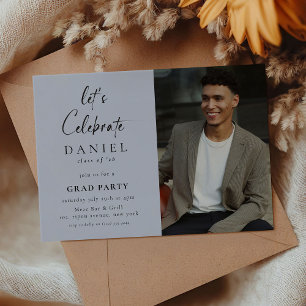 Let's Celebrate! Script Photo Grad Party Blue Invitation