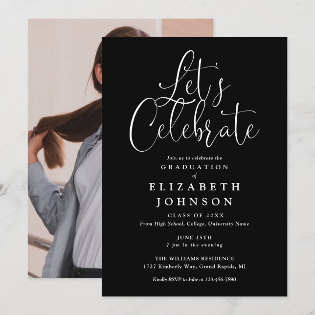 Lets Celebrate Script Photo Graduation Party Invitation (Front/Back)