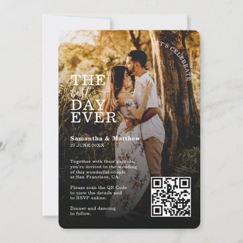 Lets Celebrate The Best Day Ever QR Code Wedding  Invitation