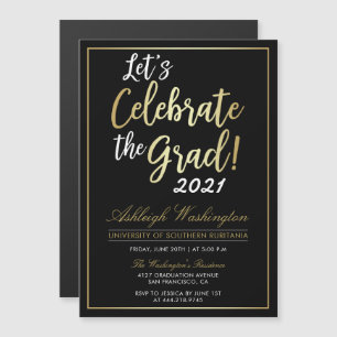 Let's Celebrate The Grad! Gold Black Graduation Magnetic Invitation