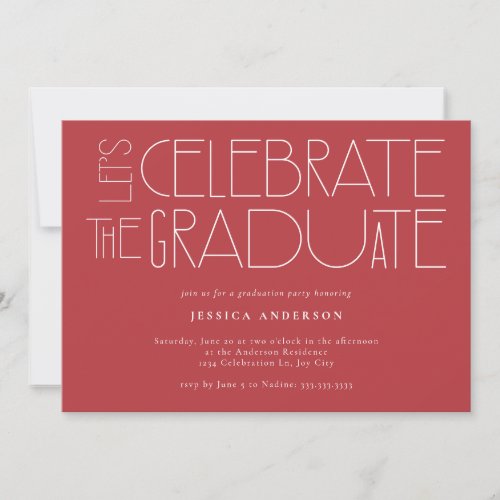 Lets celebrate the Graduate Coral Red Graduation  Invitation