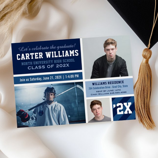 Lets Celebrate the Graduate Navy Photo Collage Invitation (Creator Uploaded)