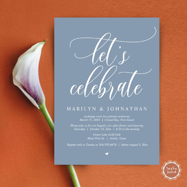 Let's Celebrate Wedding Elopement Dinner Dancing Invitation (Let's Celebrate Wedding Elopement Dinner Party Lunch BrunchDancing Invitation Card PDF, Dusty Blue)