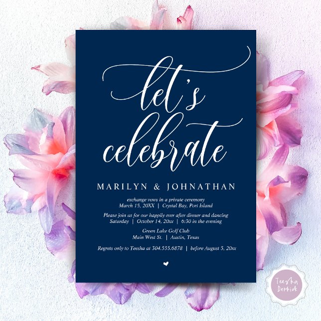 Let's Celebrate Wedding Elopement Dinner Dancing Invitation (Let's Celebrate Wedding Elopement Dinner Party Lunch BrunchDancing Invitation Card PDF, Navy Blue)