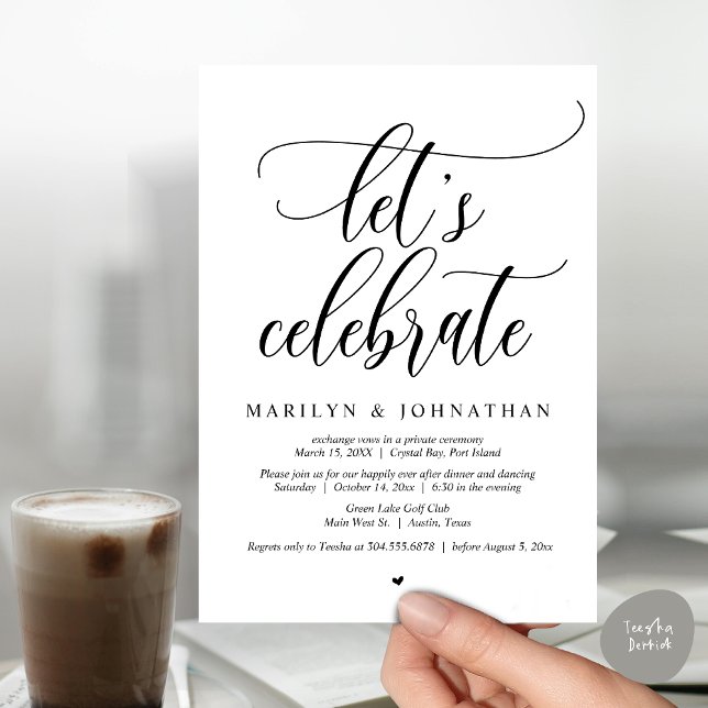 Let's Celebrate Wedding Elopement Dinner Dancing Invitation (Let's Celebrate Wedding Elopement Dinner Party Lunch BrunchDancing Invitation Card PDF, Black White)