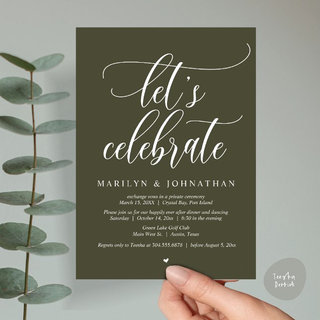 Let's Celebrate Wedding Elopement Dinner Dancing Invitation (Let's Celebrate Wedding Elopement Dinner Party Lunch BrunchDancing Invitation Card PDF, Olive Green)