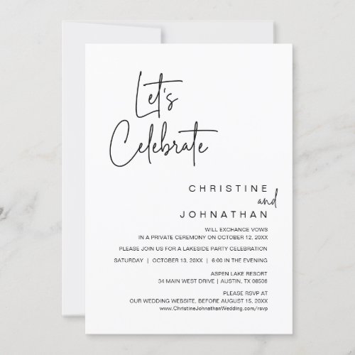 Lets Celebrate Wedding Elopement Dinner Party In Invitation