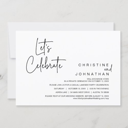 Lets Celebrate Wedding Elopement Dinner Party In Invitation