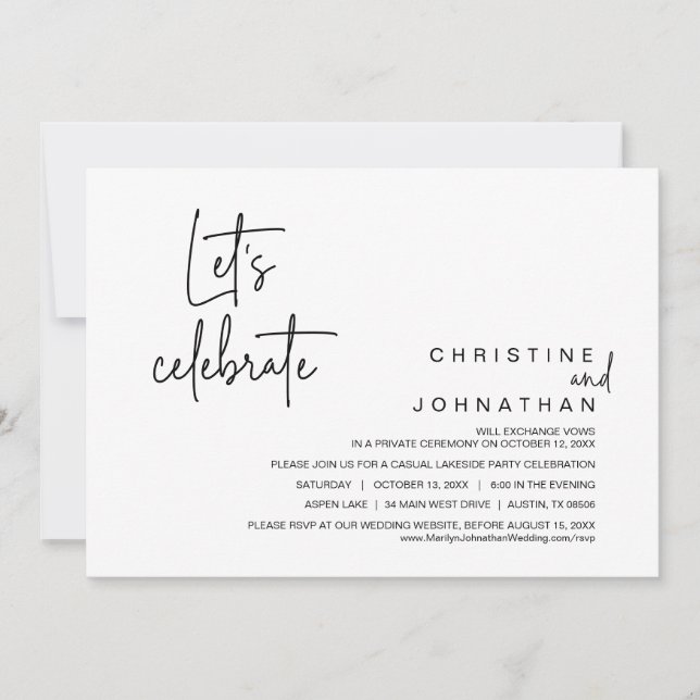Let's Celebrate, Wedding Elopement Dinner Party Invitation (Front)