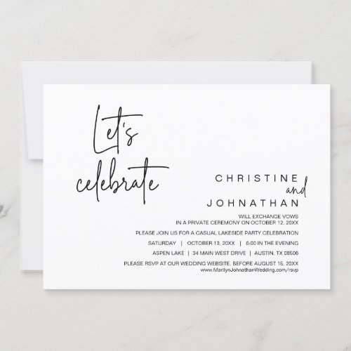 Lets Celebrate Wedding Elopement Dinner Party Invitation