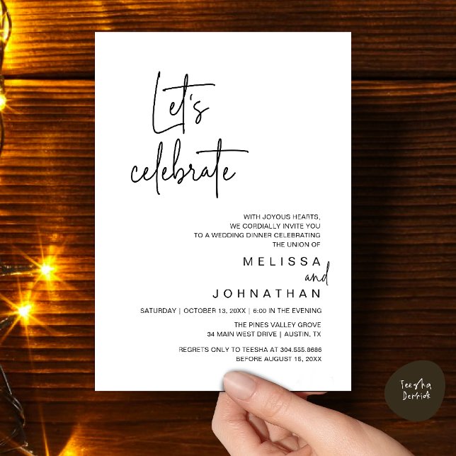 Let's Celebrate, Wedding Elopement Dinner Party Invitation (Let's Celebrate, Modern Wedding Elopement Dinner Party Invitation Card in Black White)