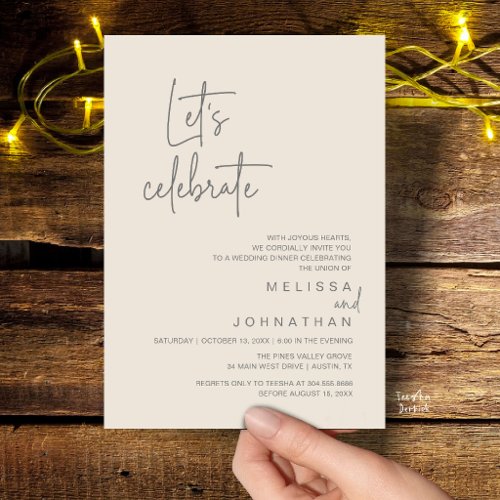 Let's Celebrate, Wedding Elopement Dinner Party Invitation