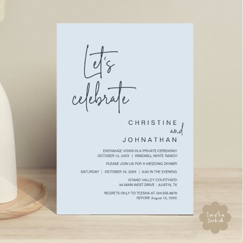 Let's Celebrate, Wedding Elopement Party Dinner Invitation