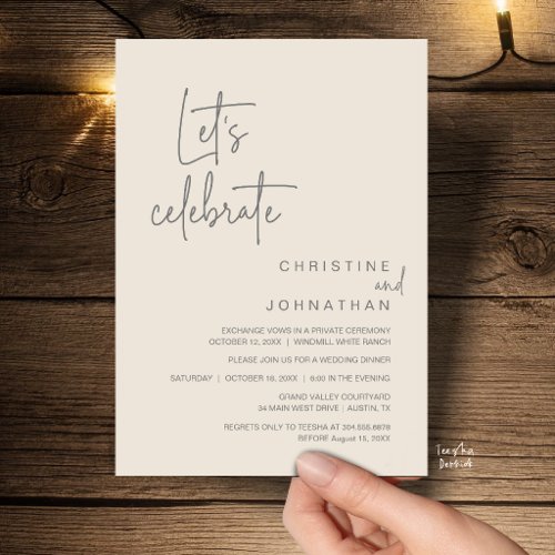 Let's Celebrate, Wedding Elopement Party Dinner Invitation