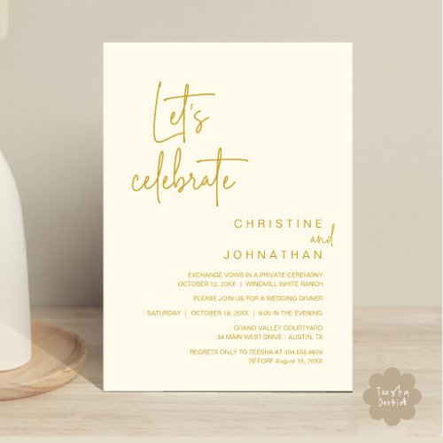 Let's Celebrate, Wedding Elopement Party Dinner Invitation