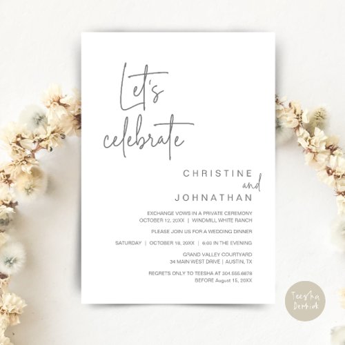 Let's Celebrate, Wedding Elopement Party Dinner Invitation