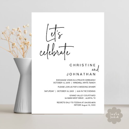 Let's Celebrate, Wedding Elopement Party Dinner Invitation