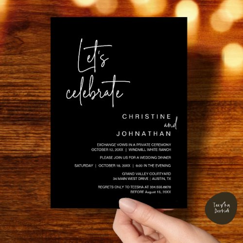Let's Celebrate, Wedding Elopement Party Dinner Invitation