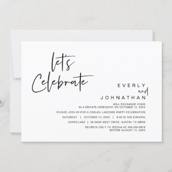 Let's Celebrate, Wedding Elopement Party Invitation | Zazzle