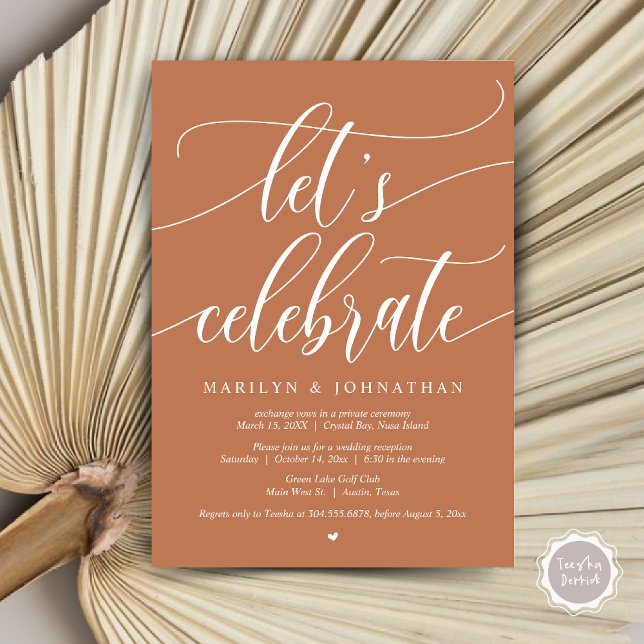 Let's Celebrate Wedding Elopement Party, Navy Blue Invitation (Let's Celebrate Wedding Elopement Dinner Lunch Brunch Party Invitation Card, PDF, in Copper Brown)